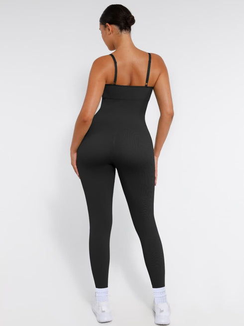 Well-in Vogue High Stretchy Seamless Sling Tummy Control Jumpsuit Removable cup pads